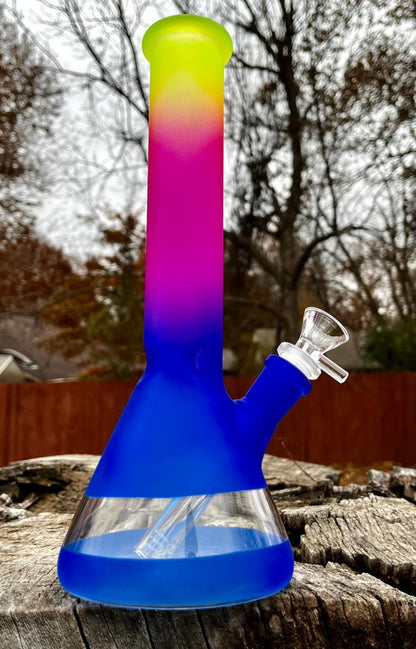 Rainbow Frosted 10 Inch Beaker Glass Water Pipe/ Bong