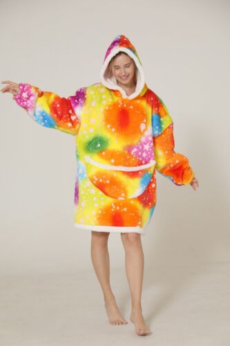 Rainbow Spiral Pattern Sweatshirt Softwarm Cozy Tie Dye Hoodie Blanket