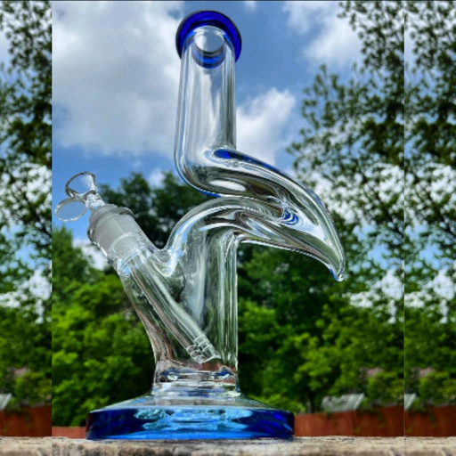 14 Inches Zong Style Bong Glass Water Pipe BlueD