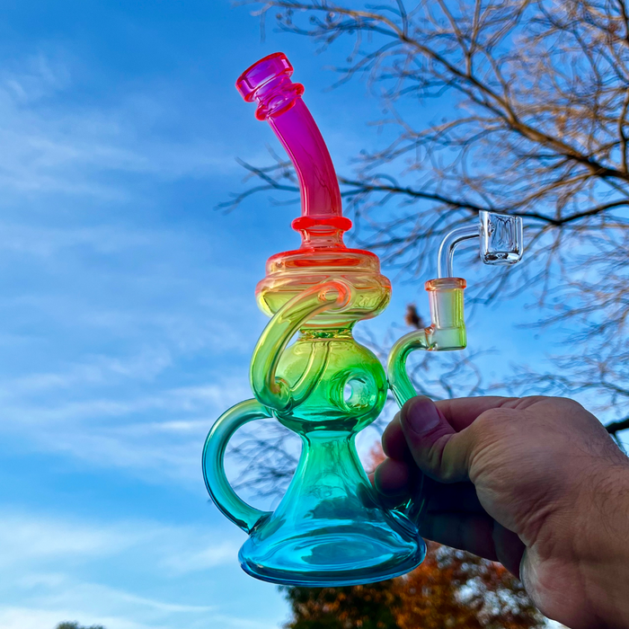 10" Neon Rainbow Klein Vortex Recycler Beaker Dab Rig Or Bong