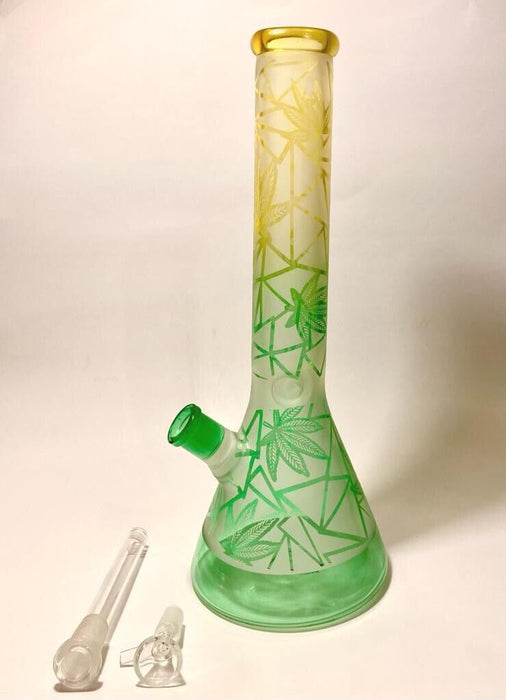 Heavy Glass Bong Smoking Hookah Water Pipe 14" Frosted Leaf+5 FREE Screens