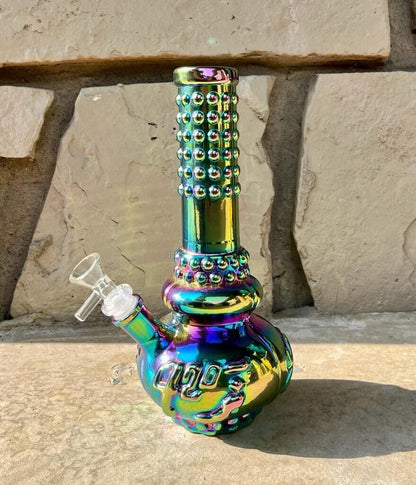 Iridescent Rainbow 8" Glass Water Bong Bubbler, Beaker Ice Catcher Tobacco Pipe