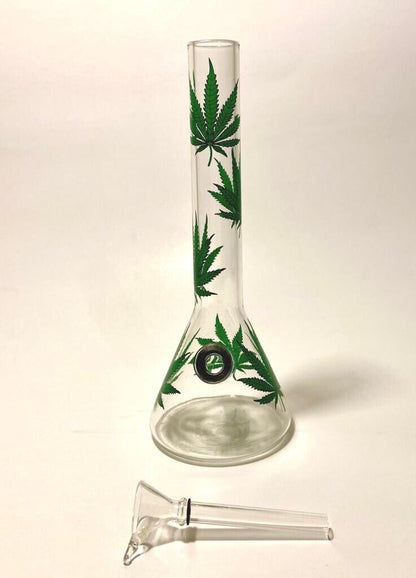 Green Leaf Glass Bong Hookah Water Pipe 8"+5 FREE Screens