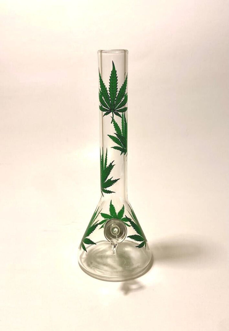 Green Leaf Glass Bong Hookah Water Pipe 8"+5 FREE Screens