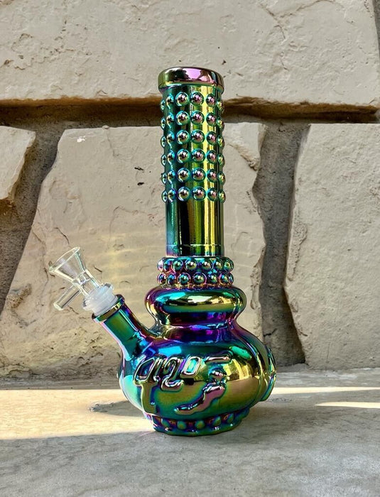 Iridescent Rainbow 8" Glass Water Bong Bubbler, Beaker Ice Catcher Tobacco Pipe