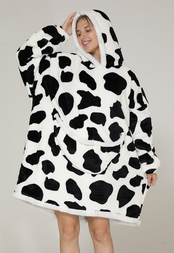 Black & White Sweatshirt Softwarm Cozy Cow Hoodie Blanket