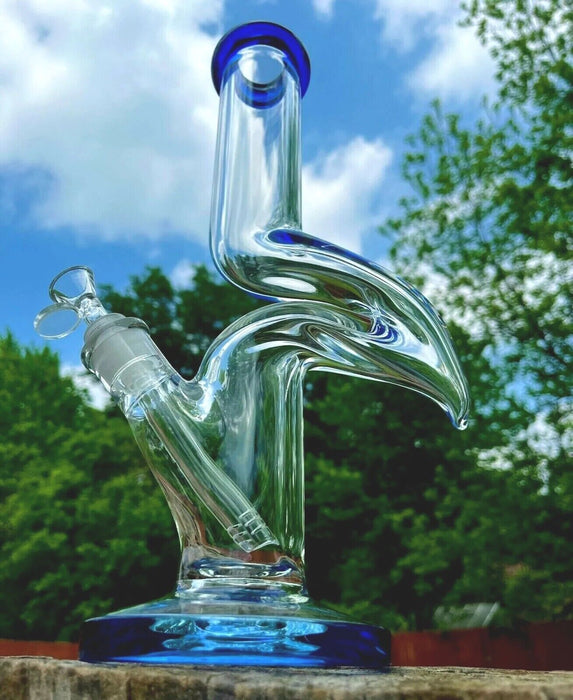 14 Inches Swiss Zong Glass Hookah Water Pipe Bong Blued + 5 FREE Screens