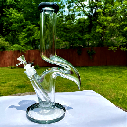 14 Inches Zong Style Bong Glass Water Pipe Teal Black With Smoking Accessories