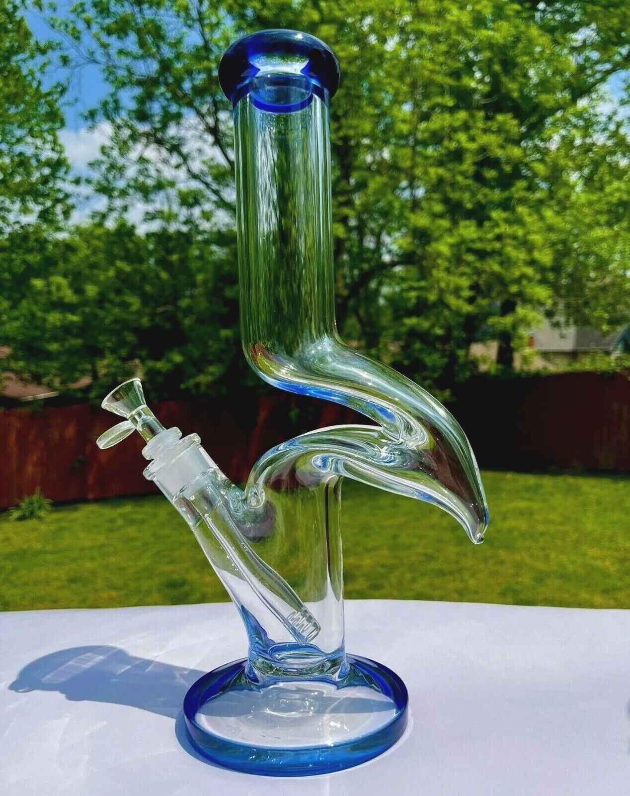 14 Inches Swiss Zong Glass Hookah Water Pipe Bong Blued + 5 FREE Screens