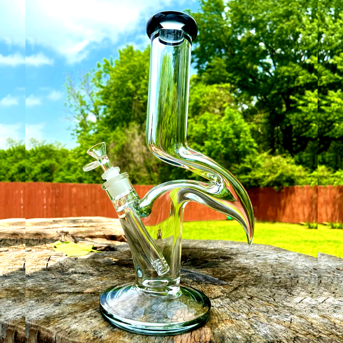 14 Inches Zong Style Bong Glass Water Pipe Teal Black With Smoking Accessories