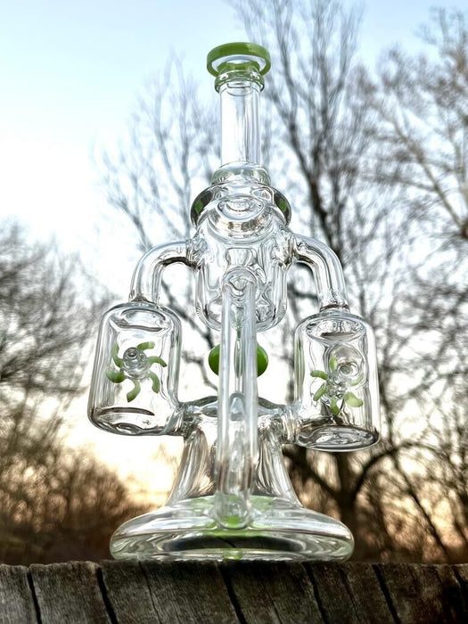 9" Double Recycler Dab Rigs Propeller Perc Water Pipe Bong