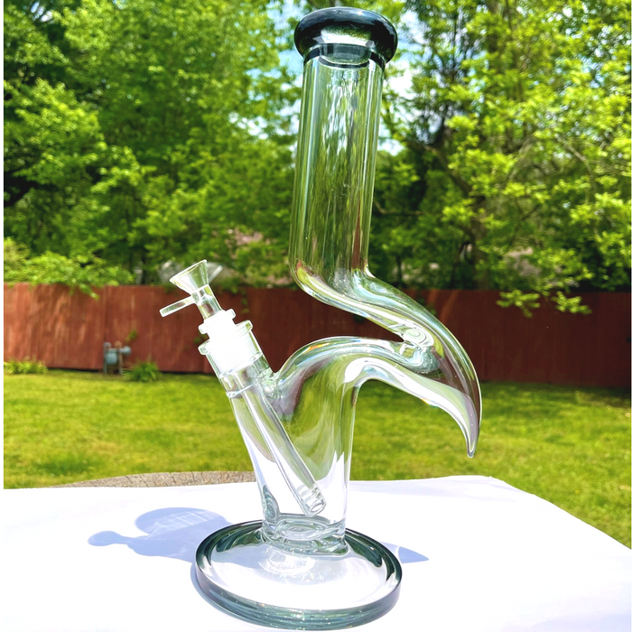 14 Inches Zong Style Bong Glass Water Pipe Teal Black With Smoking Accessories