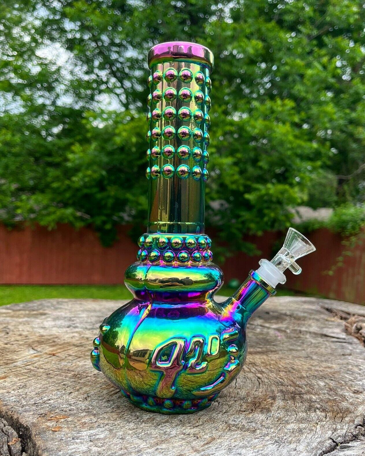 Iridescent Rainbow 8" Glass Water Bong Bubbler, Beaker Ice Catcher Tobacco Pipe