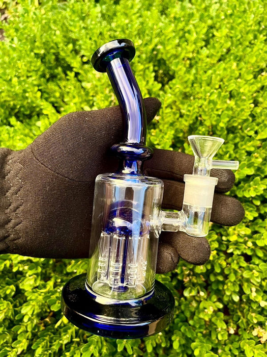 7" Heavy Blue Glass Water Pipe Bong Bubbler Hookah W/ Percolator+5 FREE Screens
