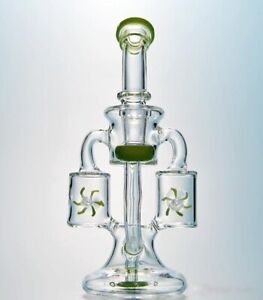9" Double Recycler Dab Rigs Propeller Perc Water Pipe Bong
