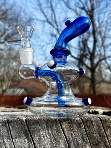 6" Blue Mini Ducklings Recycler Beaker Dab Rig Or Bong